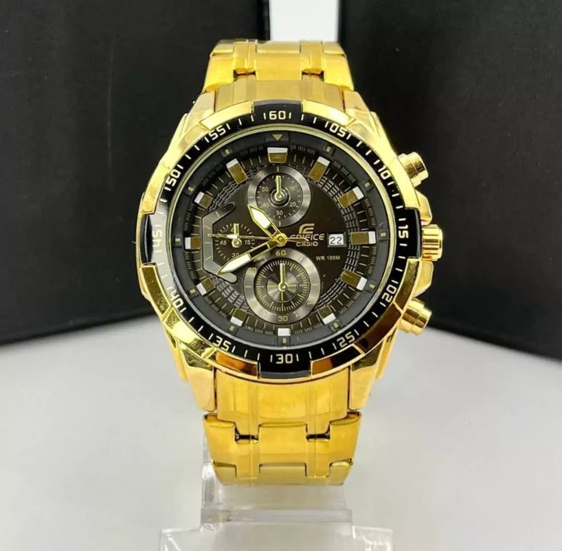 1ª Linha Edifice - dourado e preto - Pulseira de aço - À PROVA D' ÁGUA - cod60