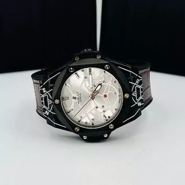 Primeira linha Geneve - preto, marrom e prata - Pulseira de couro - À PROVA D'ÁGUA - cod50