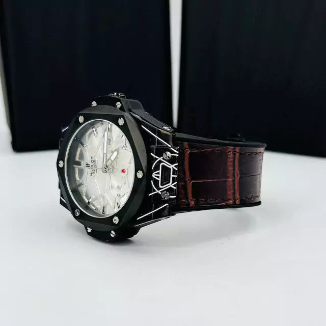 Primeira linha Geneve - preto, marrom e prata - Pulseira de couro - À PROVA D'ÁGUA - cod50