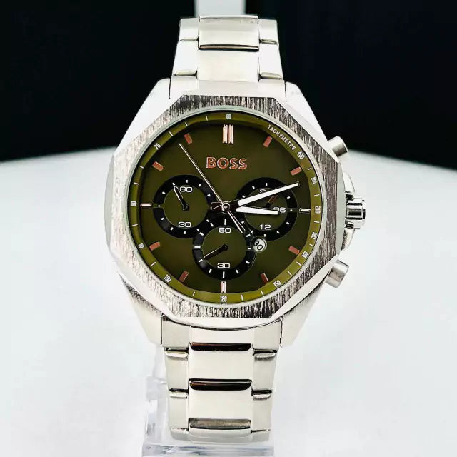 Primeira Linha - Boss - prata e verde - Pulseira de aço - À PROVA D'ÁGUA - cod60