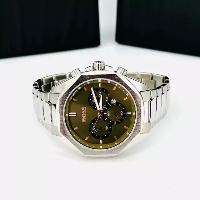 Primeira Linha - Boss - prata e verde - Pulseira de aço - À PROVA D'ÁGUA - cod60