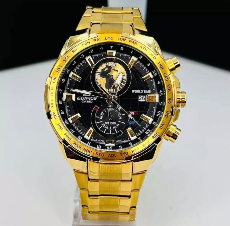 Linha Diamante Edifice Global - dourado e preto - Pulseira de aço - À PROVA D' ÁGUA - cod100