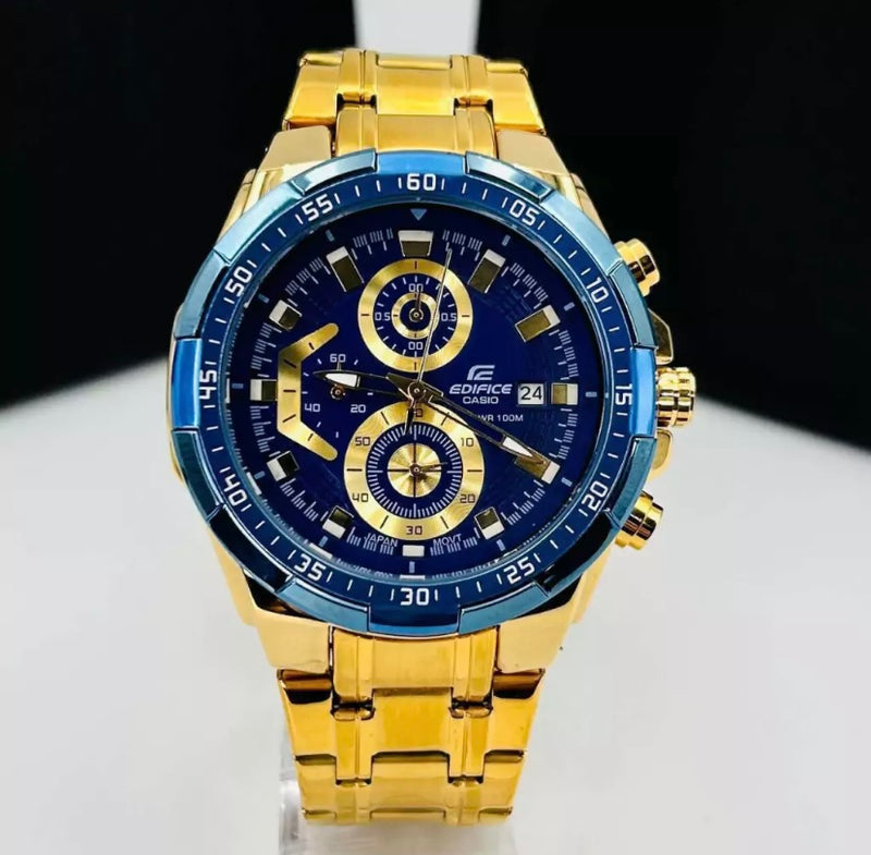 Linha Diamante Edifice - dourado e azul - Pulseira de aço - À PROVA D' ÁGUA - cod100