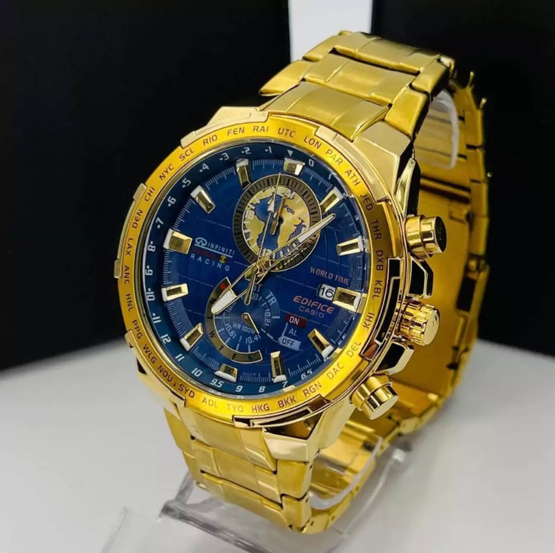 Linha Diamante Edifice Global - dourado e azul - Pulseira de aço - À PROVA D' ÁGUA - cod100