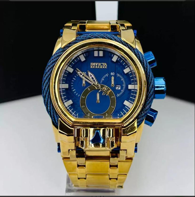 1ª Linha Magnum Cordão - dourado e azul - Pulseira de aço - RESISTENTE À ÁGUA - cod120