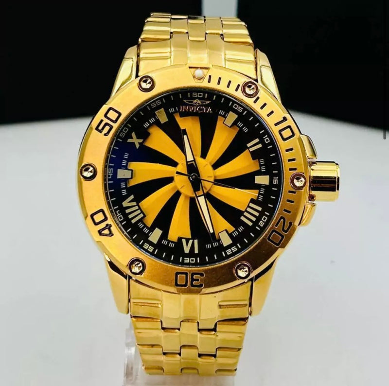 1ª Linha - Roleta SS - dourado, preto e amarelo - Pulseira de aço - À PROVA D'ÁGUA - cod80