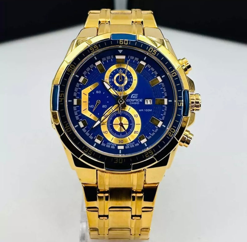 1ª Linha Edifice - dourado e azul - Pulseira de aço - À PROVA D'ÁGUA - cod70