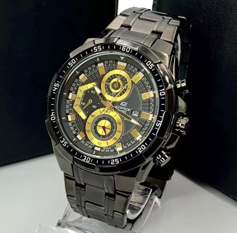 1ª Linha Edifice - preto e dourado - Pulseira de aço - À PROVA D'ÁGUA - cod85