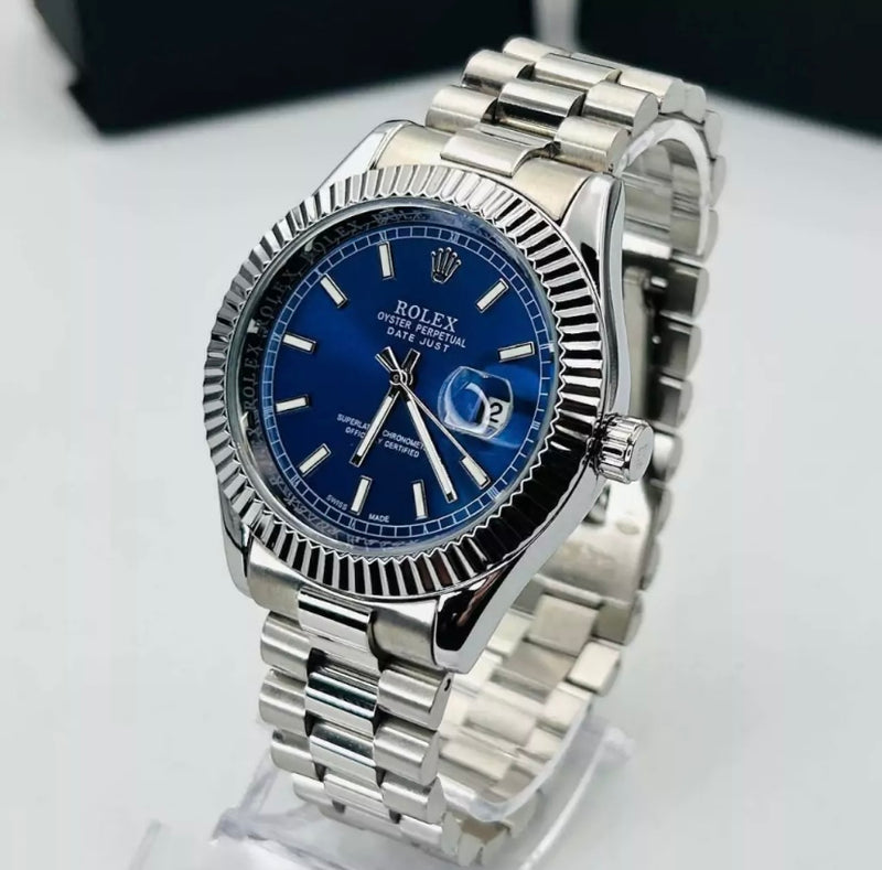 PRO - Primeira Linha Date Just - prata e azul - Pulseira de aço - À PROVA D'ÁGUA - cod50