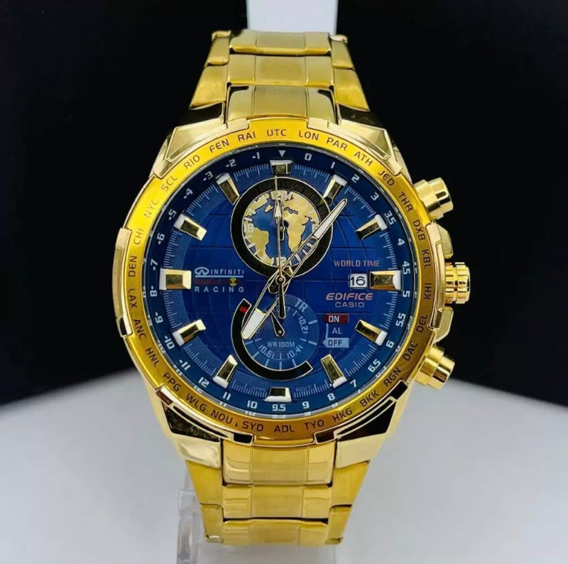 Linha Diamante Edifice Global - dourado e azul - Pulseira de aço - À PROVA D' ÁGUA - cod100