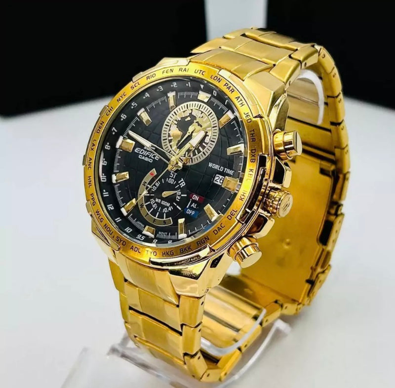 Linha Diamante Edifice Global - dourado e preto - Pulseira de aço - À PROVA D' ÁGUA - cod100