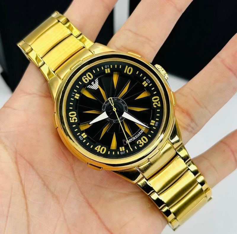 1ª Linha - Roleta Speedway - dourado, preto e amarelo - Pulseira de aço - À PROVA D'ÁGUA - cod90