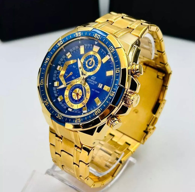 1ª Linha Edifice - dourado e azul - Pulseira de aço - À PROVA D'ÁGUA - cod70