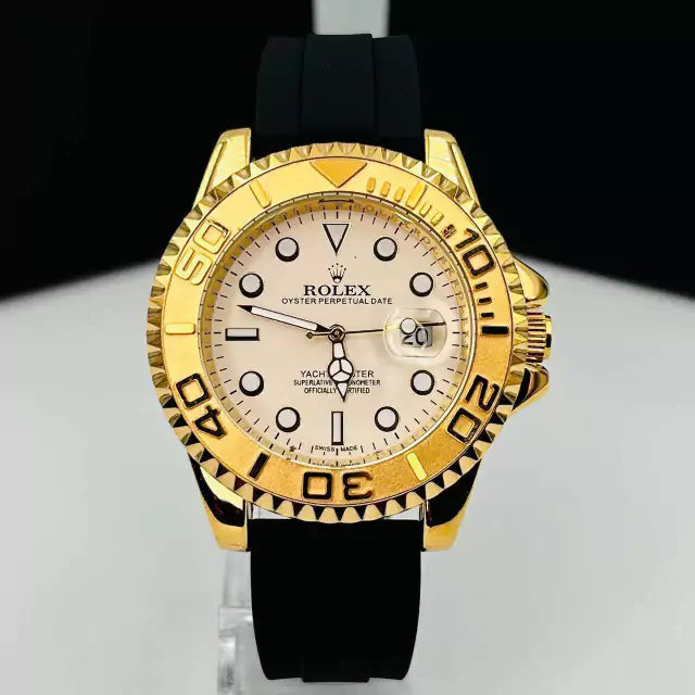 1ª Linha Yacht Master - dourado e preto - Pulseira de borracha - À PROVA D'ÁGUA - cod65