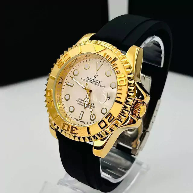 1ª Linha Yacht Master - dourado e preto - Pulseira de borracha - À PROVA D'ÁGUA - cod65