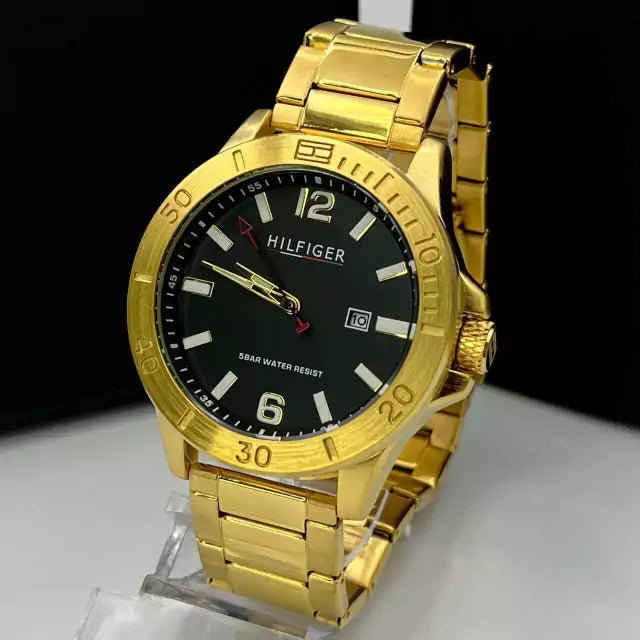 1ª Linha 5 Bar - dourado, preto, branco e vermelho - Pulseira de aço - À PROVA D'ÁGUA - cod60