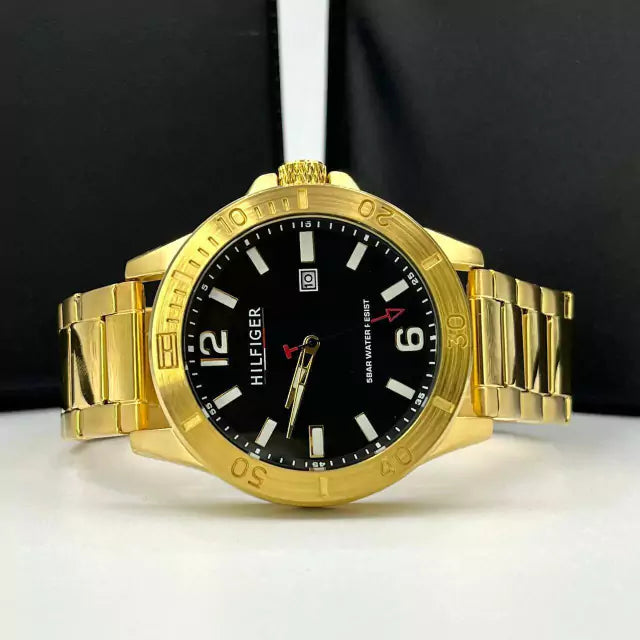 1ª Linha 5 Bar - dourado, preto, branco e vermelho - Pulseira de aço - À PROVA D'ÁGUA - cod60