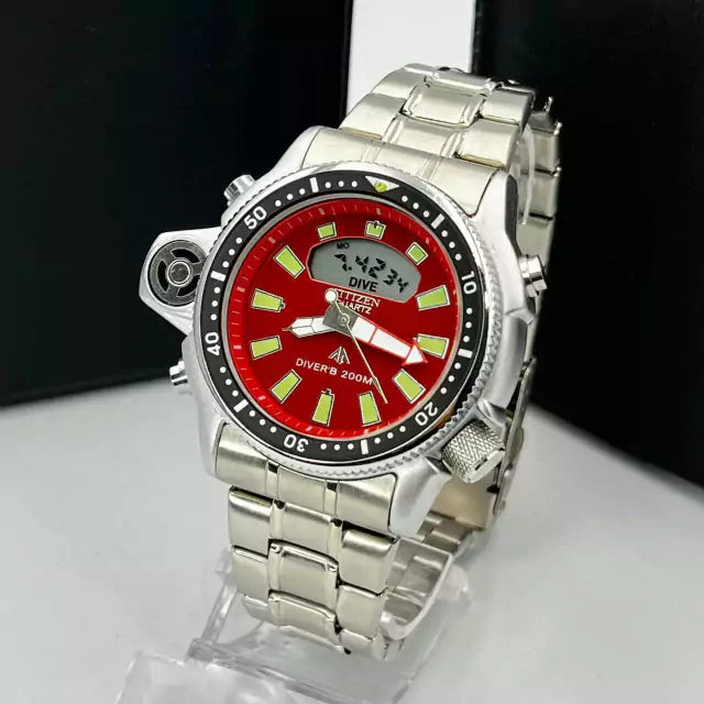 Linha Diamante Aqualand Full Metal - prata, vermelho e verde - Pulseira de aço - À PROVA D'ÁGUA - cod65