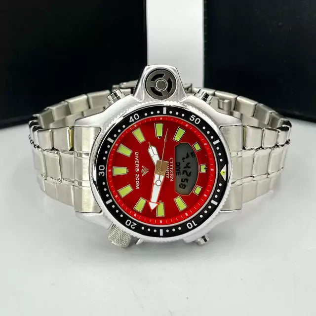 Linha Diamante Aqualand Full Metal - prata, vermelho e verde - Pulseira de aço - À PROVA D'ÁGUA - cod65