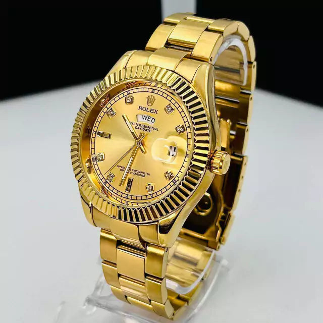 Linha Diamante Day Date - dourado - Pulseira de aço - À PROVA D'ÁGUA - cod55