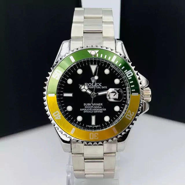 1ª Linha Submariner Pequeno - prata e preto - Pulseira de aço - À PROVA D'ÁGUA - cod65