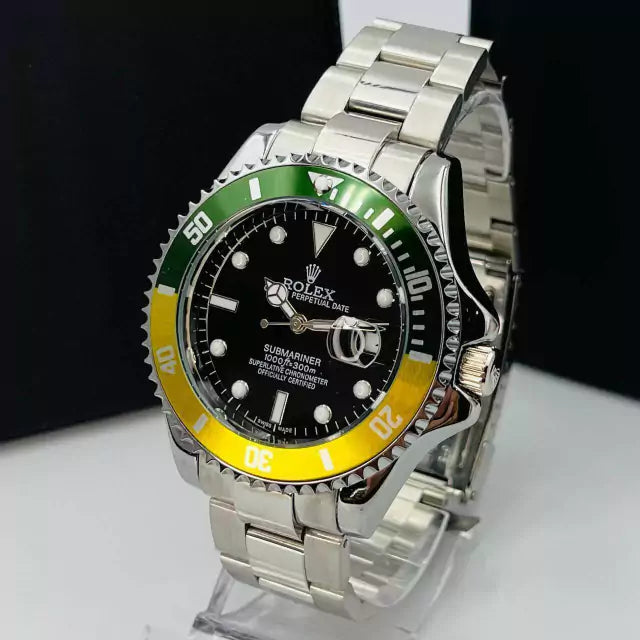 1ª Linha Submariner Pequeno - prata e preto - Pulseira de aço - À PROVA D'ÁGUA - cod65