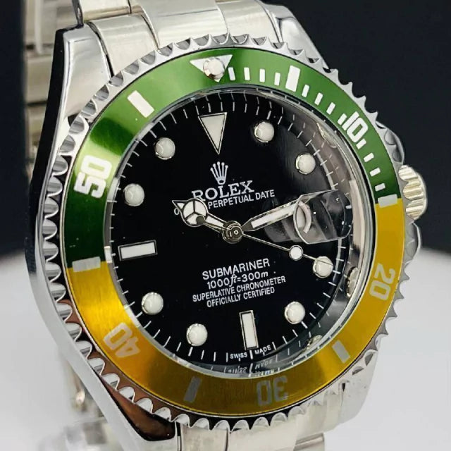 1ª Linha Submariner Pequeno - prata e preto - Pulseira de aço - À PROVA D'ÁGUA - cod65