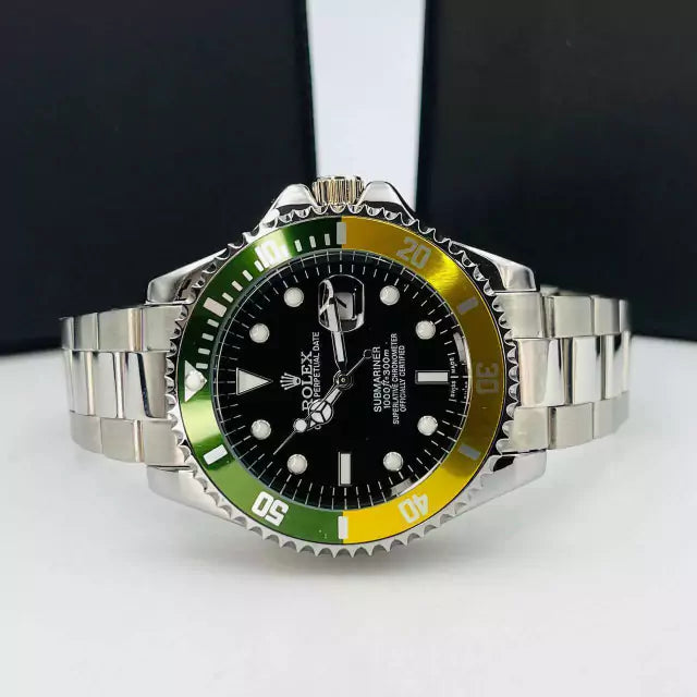 1ª Linha Submariner Pequeno - prata e preto - Pulseira de aço - À PROVA D'ÁGUA - cod65