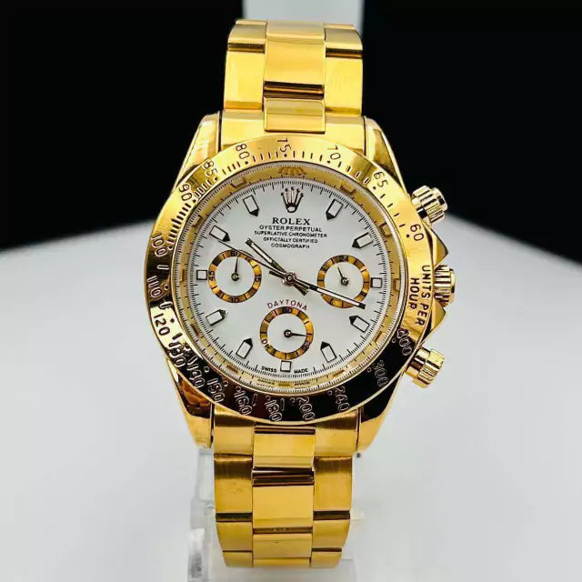 Linha Diamante Daytona Funcional - dourado e branco - Pulseira de aço - À PROVA D'ÁGUA - cod65