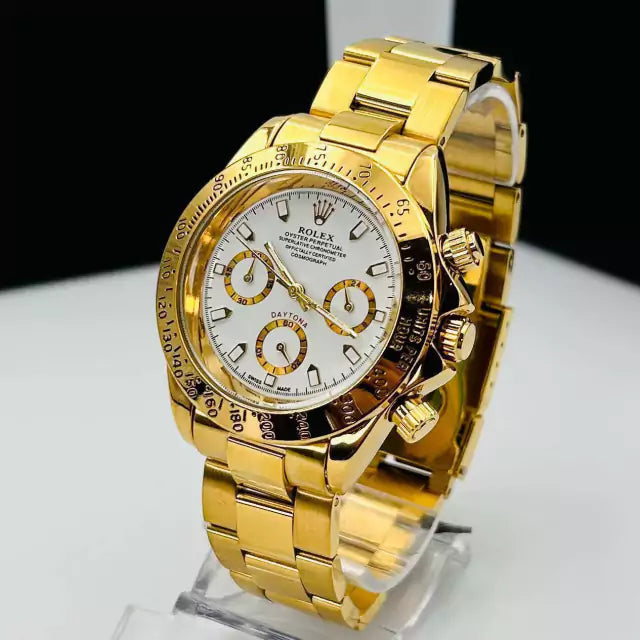 Linha Diamante Daytona Funcional - dourado e branco - Pulseira de aço - À PROVA D'ÁGUA - cod65