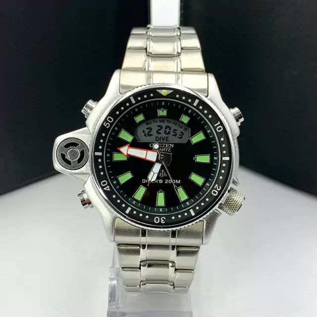 Linha Diamante Aqualand Full Metal - prata, preto e verde - Pulseira de aço - À PROVA D’ÁGUA - cod65