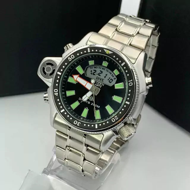 Linha Diamante Aqualand Full Metal - prata, preto e verde - Pulseira de aço - À PROVA D’ÁGUA - cod65