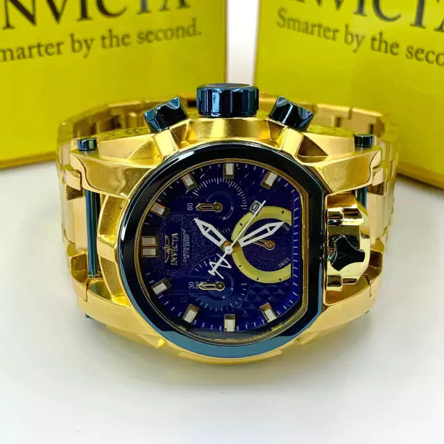 1ª Linha Magnum - dourado e azul - Pulseira de aço - RESISTENTE À ÁGUA - cod100