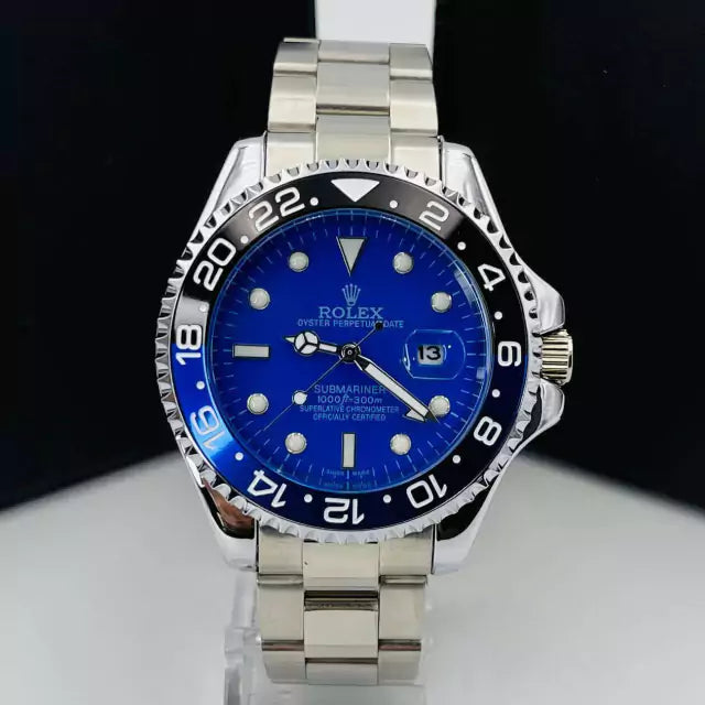 1ª Linha Submariner - prata, preto e azul - Pulseira de aço -À PROVA D'ÁGUA - cod65