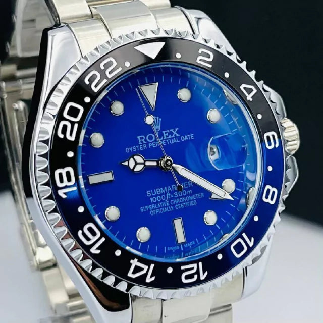 1ª Linha Submariner - prata, preto e azul - Pulseira de aço -À PROVA D'ÁGUA - cod65