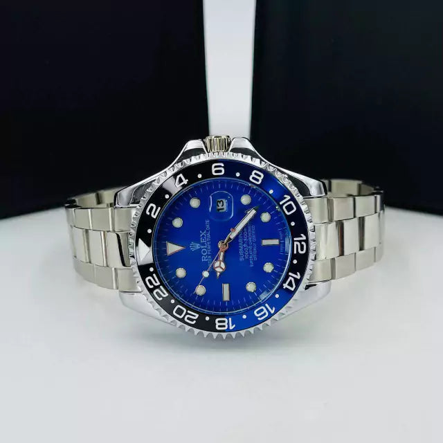 1ª Linha Submariner - prata, preto e azul - Pulseira de aço -À PROVA D'ÁGUA - cod65