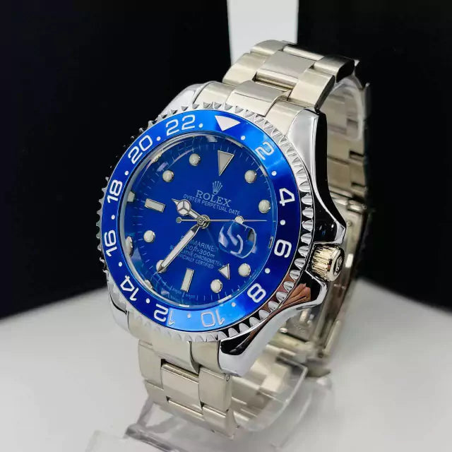 1ª Linha Submariner - prata e azul - Pulseira de aço -À PROVA D'ÁGUA - cod65