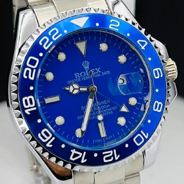 1ª Linha Submariner - prata e azul - Pulseira de aço -À PROVA D'ÁGUA - cod65