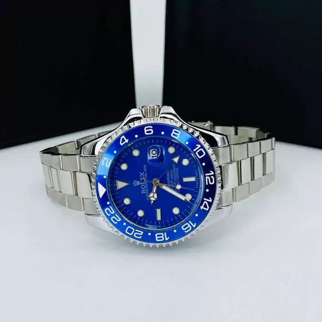 1ª Linha Submariner - prata e azul - Pulseira de aço -À PROVA D'ÁGUA - cod65