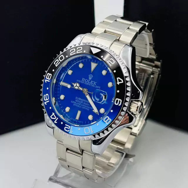 1ª Linha Submariner - prata, preto e azul - Pulseira de aço -À PROVA D'ÁGUA - cod65