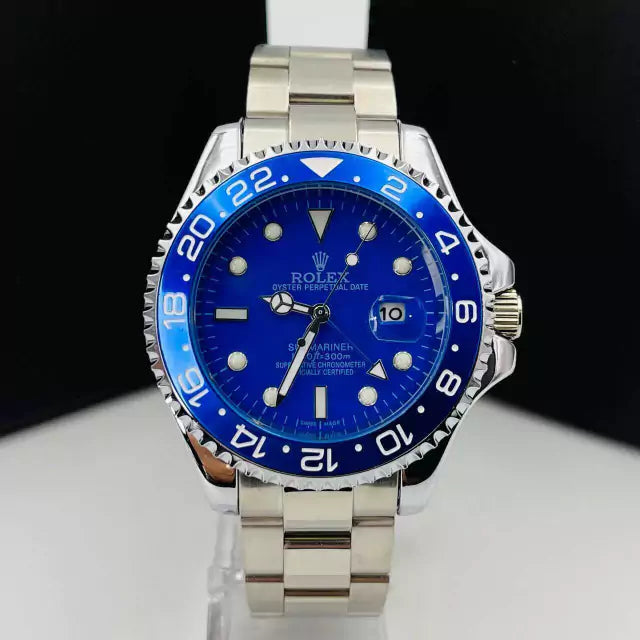 1ª Linha Submariner - prata e azul - Pulseira de aço -À PROVA D'ÁGUA - cod65