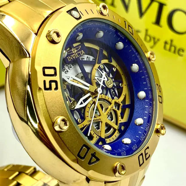 1ª Linha Subaqua Skeleton - azul e dourado- Pulseira de aço - À PROVA D'ÁGUA - cod80