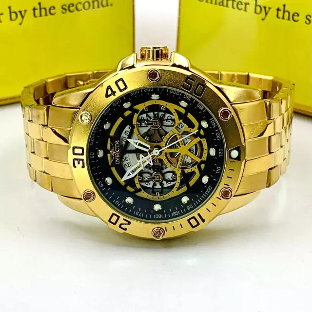 1ª Linha Subaqua Skeleton - preto, branco e dourado- Pulseira de aço - À PROVA D'ÁGUA - cod85