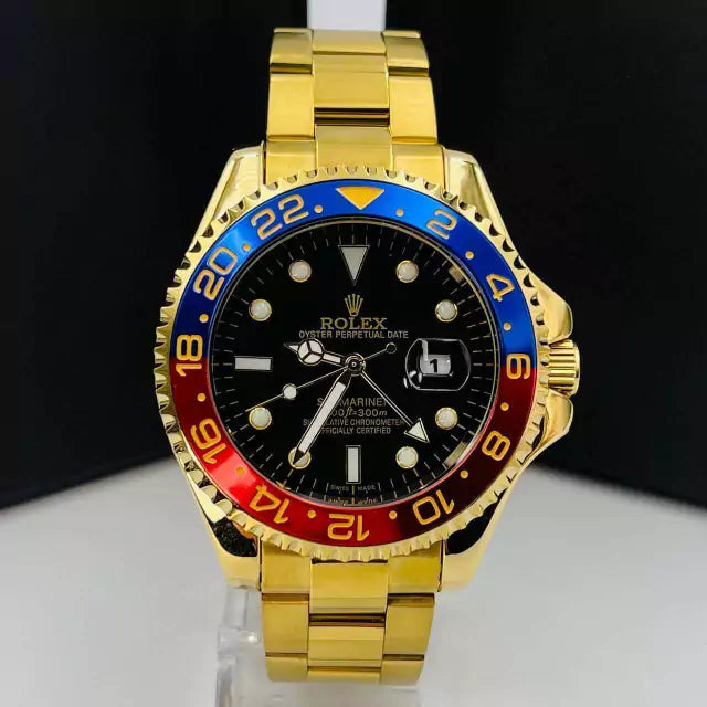 1ª Linha Submariner - dourado, preto, azul e vermelho - Pulseira de aço -À PROVA D'ÁGUA - cod65