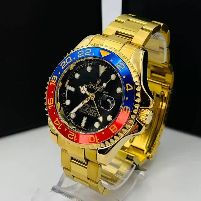 1ª Linha Submariner - dourado, preto, azul e vermelho - Pulseira de aço -À PROVA D'ÁGUA - cod65