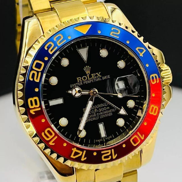 1ª Linha Submariner - dourado, preto, azul e vermelho - Pulseira de aço -À PROVA D'ÁGUA - cod65