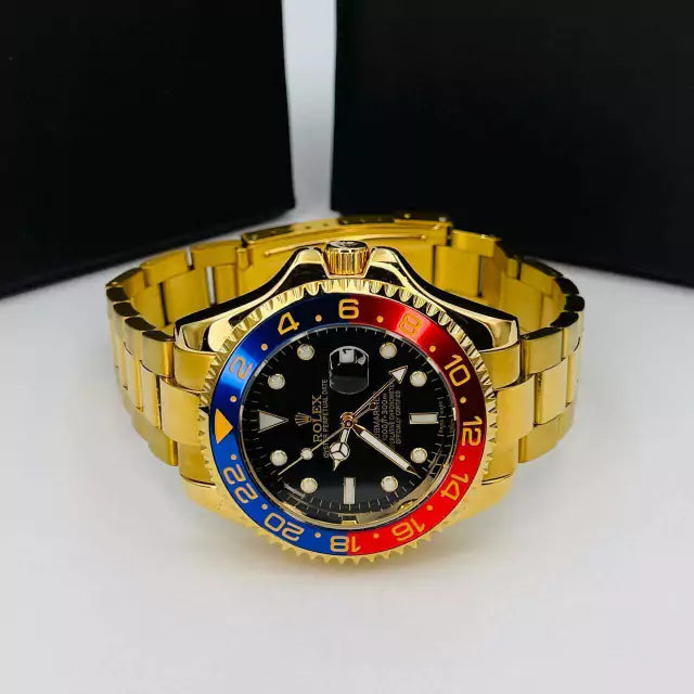 1ª Linha Submariner - dourado, preto, azul e vermelho - Pulseira de aço -À PROVA D'ÁGUA - cod65