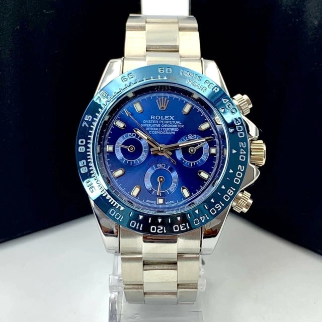 1ª Linha Daytona - prata e azul - Pulseira de aço - À PROVA D'ÁGUA - cod65