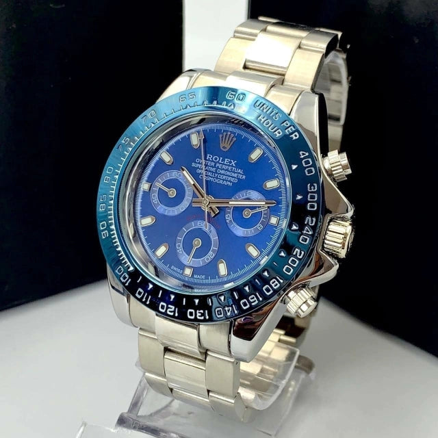 1ª Linha Daytona - prata e azul - Pulseira de aço - À PROVA D'ÁGUA - cod65