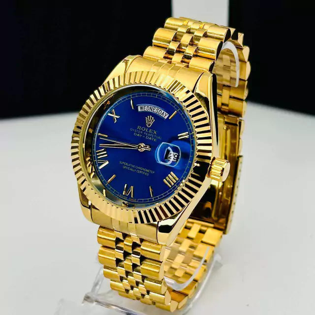 Linha Diamante Números Romanos - dourado e azul - Pulseira de aço - À PROVA D'ÁGUA - cod90